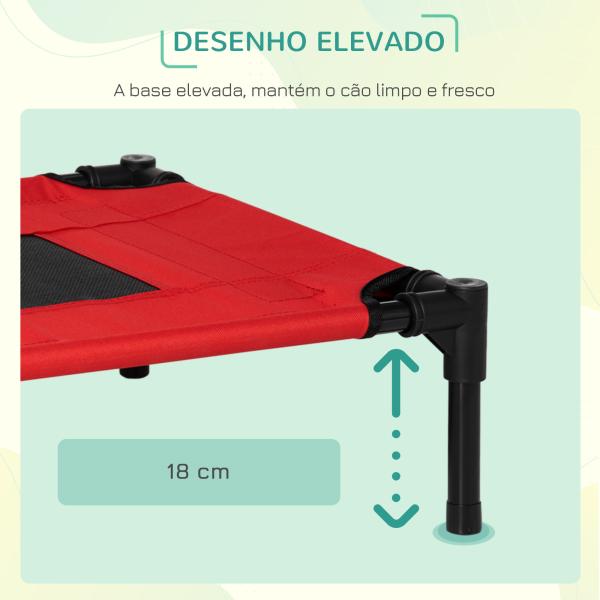 Cama para Animais de Estimação Cama Elevada para Cães Gatos Portátil Tecido Transpirável para Exterior Interior 64x46x18cm Vermelho