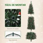 Árvore de Natal Slim 230 cm com Luzes LED 8 Modos de Iluminação 761 Ramos com Purpurina Prateada Pinhas e Bagas Verde