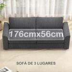 Sofá de 3 Lugares Sofá Sala de Estar 212x80x88 cm Estofado em Veludo Canelado com 2 Almofadas Desenho Moderno Cinzento