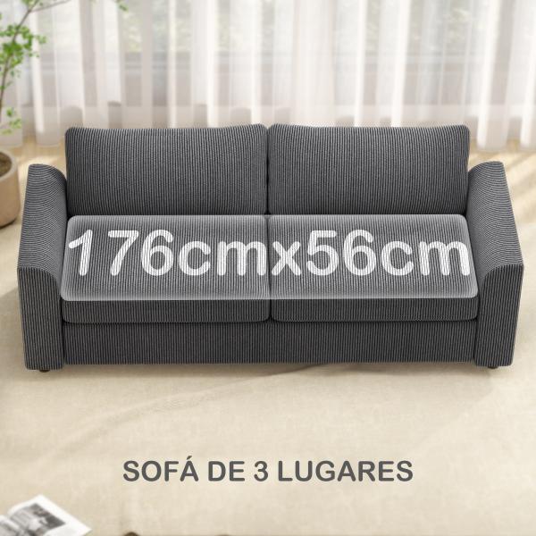Sofá de 3 Lugares Sofá Sala de Estar 212x80x88 cm Estofado em Veludo Canelado com 2 Almofadas Desenho Moderno Cinzento
