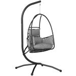Cadeira Suspensa Tipo Ovo com Suporte Cesto Dobrável Apoio de Cabeça Almofada Bolso Lateral Capacidade 120 kg Cinzento Escuro