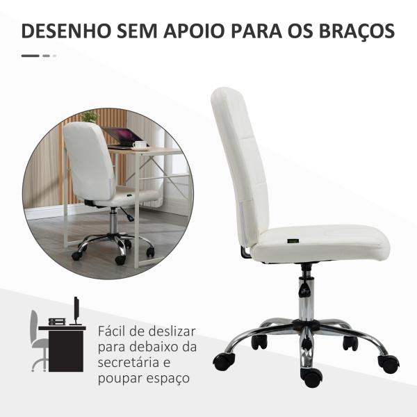 Cadeira de Escritório Giratória de Couro Sintético com Altura Ajustável Estilo Moderno Carga 120 kg 45x59x90 - 100 cm Branco