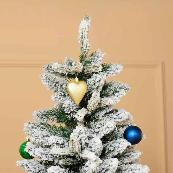 Árvore de Natal Ø95x210cm Neve Artificial com 784 Pontas de Ramos Ignífugos e Suporte de Aço Decoração de Natal para Interiores Verde e Branco