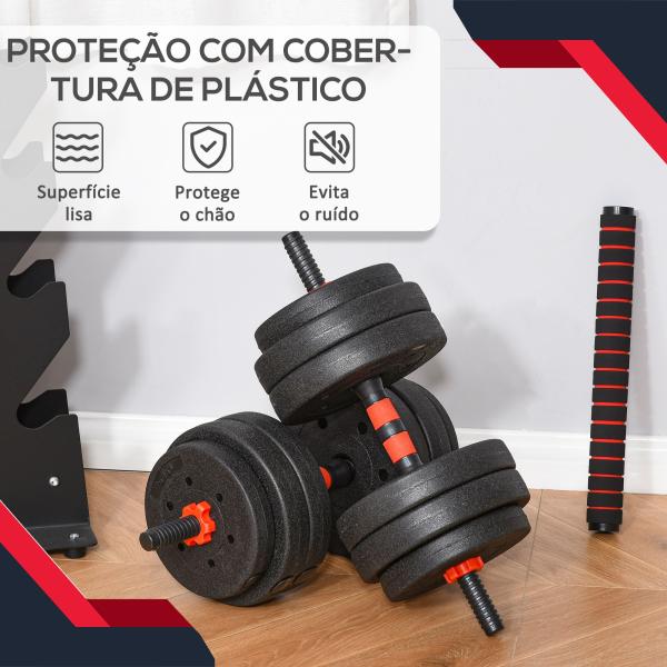 Conjunto de halteres 2 em 1 25 kg com barra ajustável Treinamento de força e levantamento de peso para ginasio preto