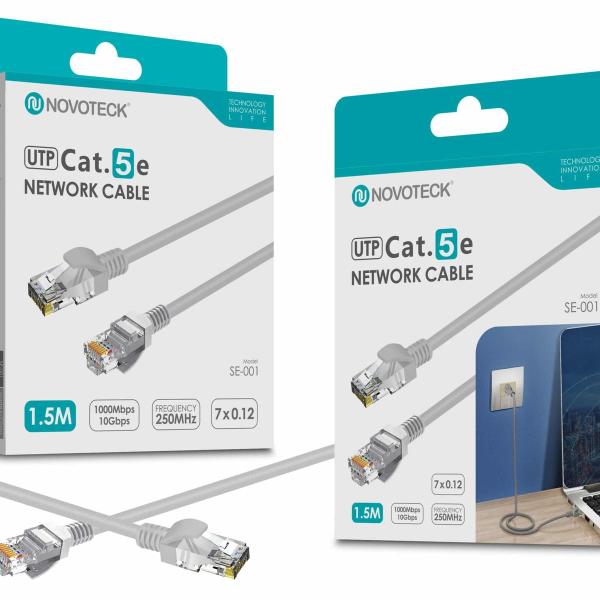 Cabo de Rede Novoteck UTP Cat.5e SE-001 - 1,5m, RJ45,Alta Velocidade 1000 Mbps, 250MHz