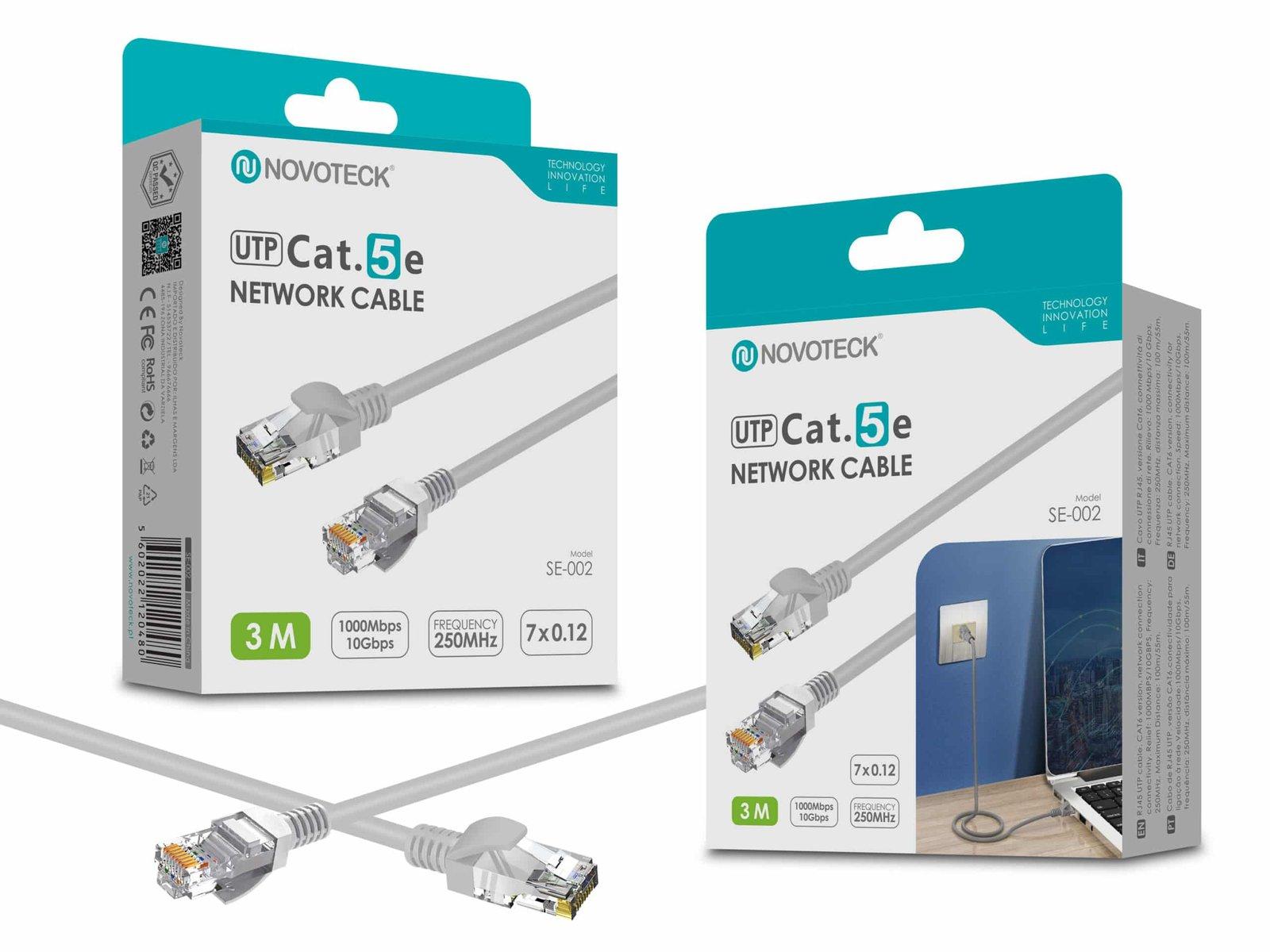 Cabo de Rede Novoteck UTP Cat.5e SE-002 – 3,0m, RJ45,Alta Velocidade 1000 Mbps, 250MHz