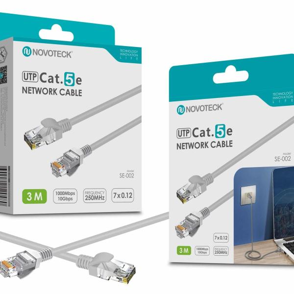 Cabo de Rede Novoteck UTP Cat.5e SE-002 – 3,0m, RJ45,Alta Velocidade 1000 Mbps, 250MHz