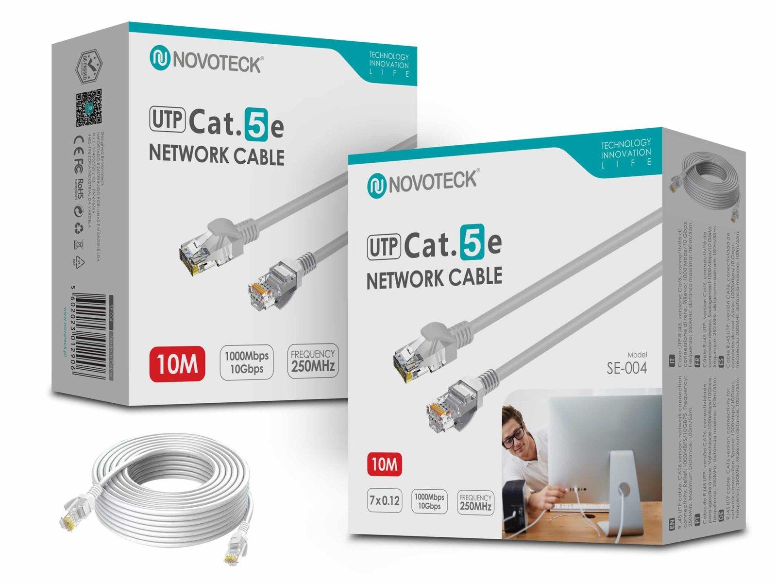 Cabo de Rede Novoteck UTP Cat.5e SE-004 – 10m, RJ45,Alta Velocidade 1000 Mbps, 250MHz