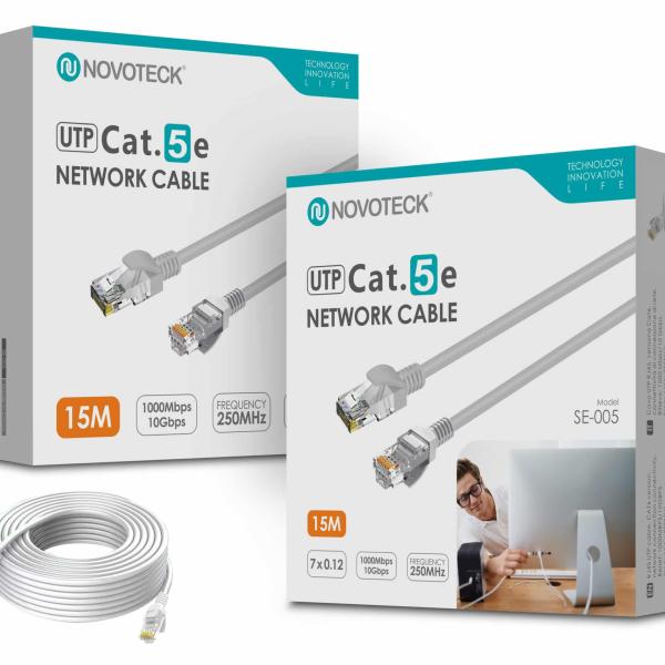 Cabo de Rede Novoteck UTP Cat.5e SE - 005 – 15m, RJ45,Alta Velocidade 1000 Mbps, 250MHz