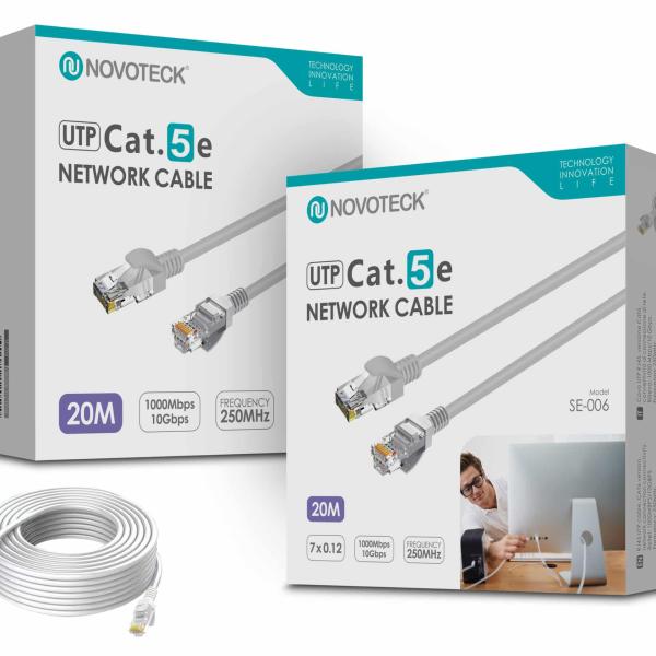 Cabo de Rede Novoteck UTP Cat.5e SE - 006 – 20m, RJ45,Alta Velocidade 1000 Mbps, 250MHz