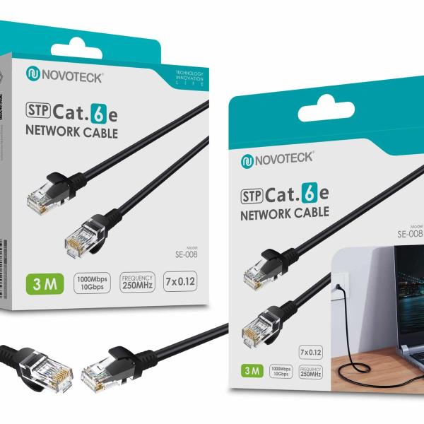 Cabo de Rede Blindado Novoteck STP Cat.6e SE-008 – 3,0m, 1000 Mbps, Conectores RJ45