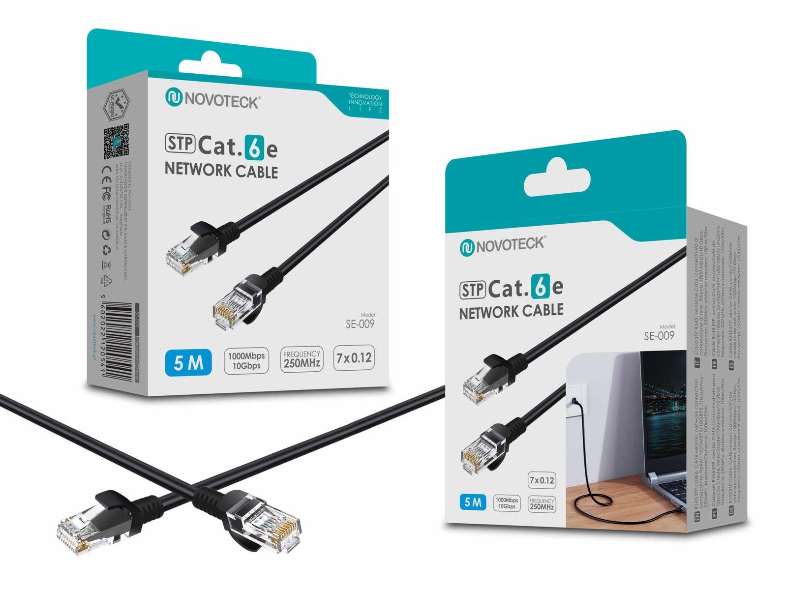 Cabo de Rede Blindado Novoteck STP Cat.6e SE-009 – 5,0m, 1000 Mbps, Conectores RJ45