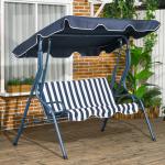 Baloiço de Jardim de 2 - 3 Lugares com Almofada Toldo Ajustável Terraço Patio Capacidade 240kg 170x110x153cm Azul e Branco
