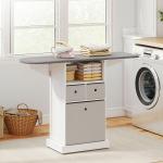 Móvel para Engomar Roupa com Rodas Tábua de Engomar Dobrável com 3 Gavetas Compartimento Aberto 121x37x89,5 cm Branco