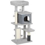 Arranhador para Gatos Grande Altura 104 cm com Plataformas Postes com Escova Bolas Suspensas e Almofadas para Arranhar Cinza