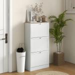 Móvel Sapateira de Entrada com 3 Gavetas Basculantes e Prateleiras Ajustáveis para 18 Pares de Sapatos 60x23,5x115 cm Branco