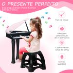 Piano Eletrónico para Crianças com 32 Teclas Microfone banco Luzes 22 Músicas 4 Tons e Volume Ajustável 37x30,5x60,4 cm Preto