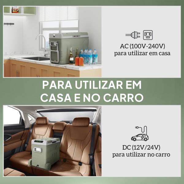 Geleira Portátil Elétrica 45L Geleira de Carro - 20℃ a +20℃ 12V/24V com Rodas Compressor e Ecrã LED 64,5x43,5x53 cm Verde