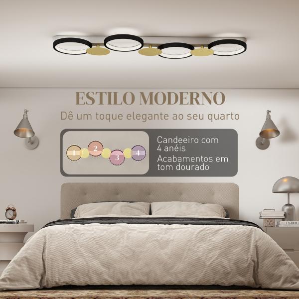 Candeeiro de Teto Regulável com 4 Focos Controlo Remoto Modos de Cena 1500 lm 38 W 3000 K - 6500 K 100x31x7 cm Preto e Dourado