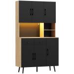 Armário de Cozinha Alto com Luzes LED RGB com 6 Portas 2 Gavetas Bancada 100x40x176 cm Preto e Madeira