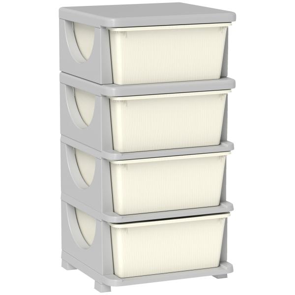 Organizador de Brinquedos com 4 Gavetas Torre de Arrumação para Crianças +3 Anos Cantos Arredondados e Pegas 37x37x76 cm Creme