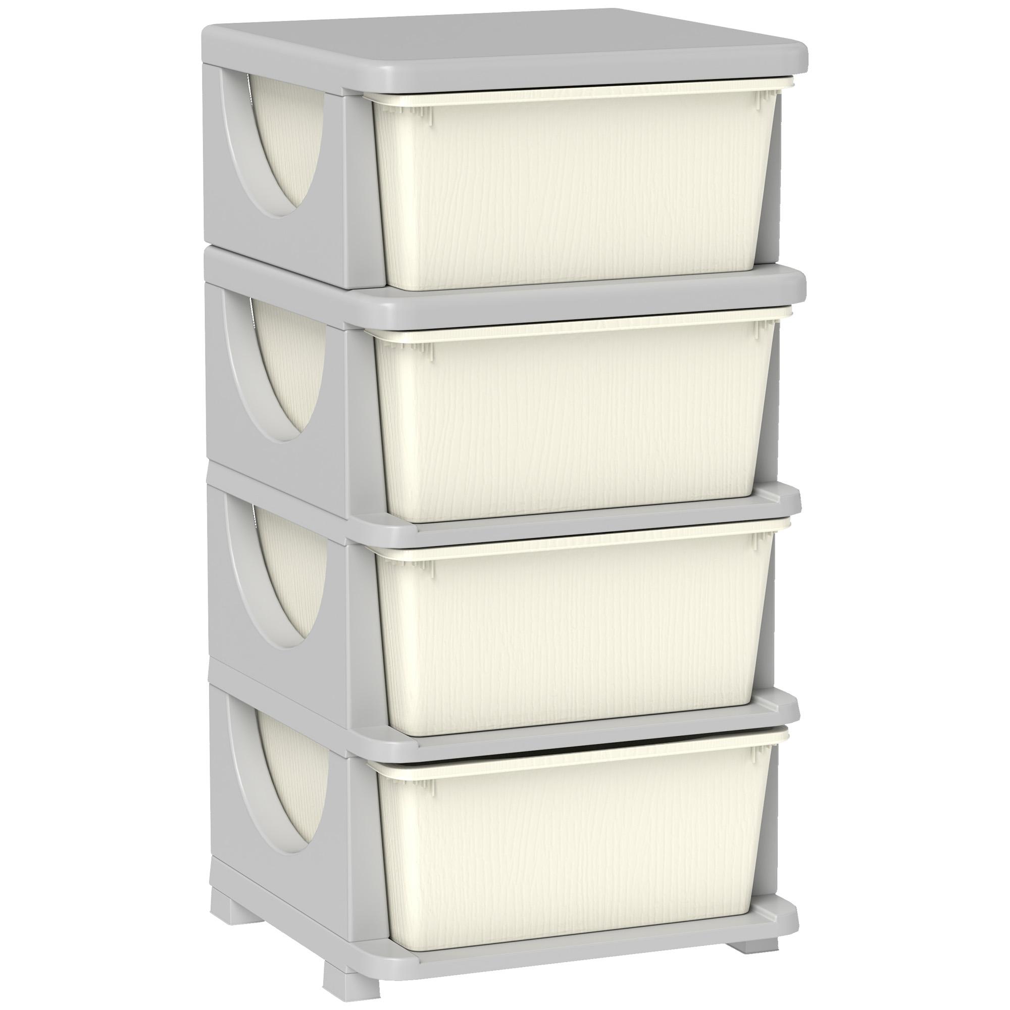 Organizador de Brinquedos com 4 Gavetas Torre de Arrumação para Crianças +3 Anos Cantos Arredondados e Pegas 37x37x76 cm Creme