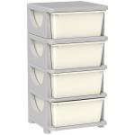 Organizador de Brinquedos com 4 Gavetas Torre de Arrumação para Crianças +3 Anos Cantos Arredondados e Pegas 37x37x76 cm Creme