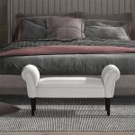 Banco de Pé de Cama Banco com Braços Curvados Estofado e Pés de Madeira Carga Máxima 130kg 102x31x51cm Branco