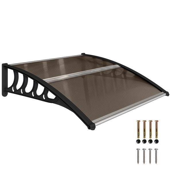 Marquise para Portas e Janelas 103x96,5 cm Marquise com Proteção para Sol e Chuva com Painéis de Policarbonato Preto e Marrom