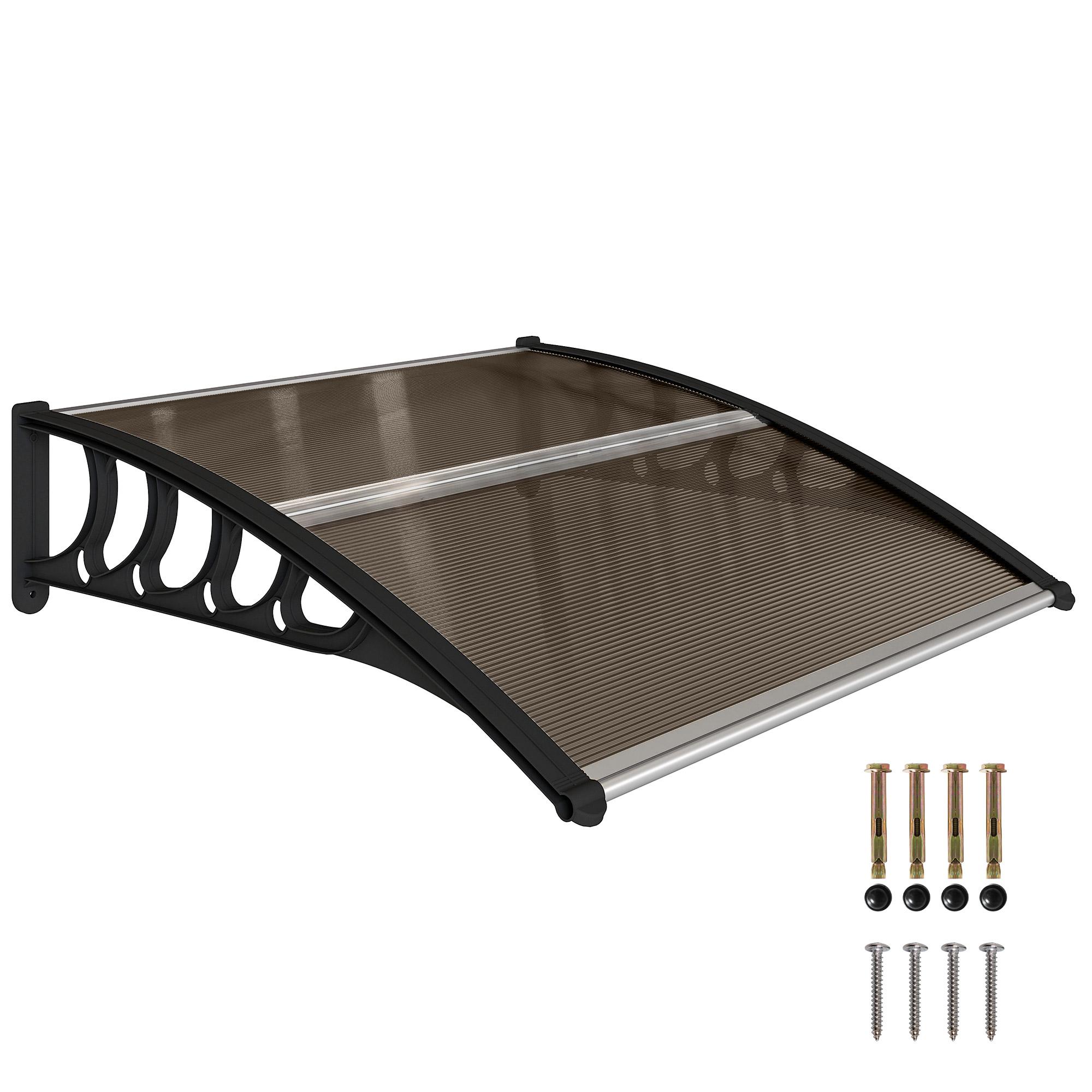 Marquise para Portas e Janelas 103x96,5 cm Marquise com Proteção para Sol e Chuva com Painéis de Policarbonato Preto e Marrom