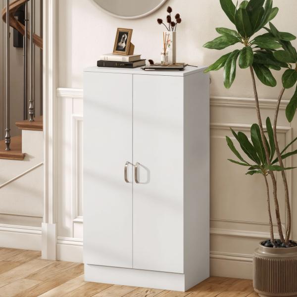 Sapateira de 2 Portas Sapateira para Entrada com 6 Prateleiras Ajustáveis para 14 Pares de Sapatos 55x35x108 cm Branco
