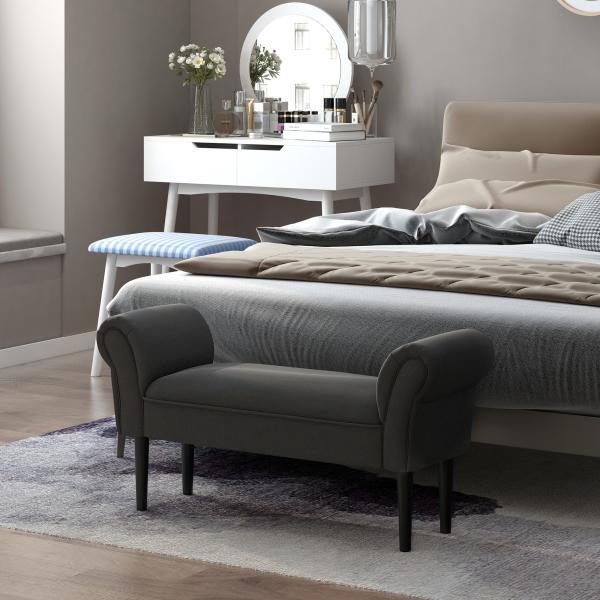 Banco de Pé de Cama Banco com Braços Curvados Estofado e Pés de Madeira Carga Máxima 130kg 102x31x51cm Preto