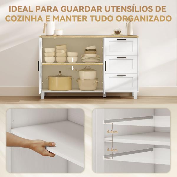 Aparador Moderno para Sala de Estar com 2 Portas e 3 Gavetas Prateleira Ajustável para Sala de Jantar Entrada 120x38x76 cm Branco