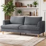 Sofá de 3 Lugares Revestido em Veludo Almofadas Espessas com Molas Assento Largo 2 Almofadas 188x80x86 cm Cinzento Escuro