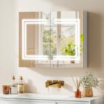 Armário Casa de Banho com Espelho e Luz LED Interruptor Tátil e Cor da Luz Ajustável 80x15x65 cm Branco Brilhante