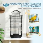 Gaiola de Metal para Pássaros com Bandeja Amovível 4 Comedouros 3 Poleiros e 1 Baloiço 50,5x41x104 cm Preto