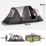 Tenda de Campismo Familiar para 5 - 6 Pessoas Dobrável com 2 Quartos e Bolsa de Transporte Impermeável 450x215x180 cm Cinza