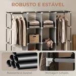 Armário de Tecido Portátil com Rodas, 10 Compartimentos, Espaço para Pendurar Roupa e Estrutura em Aço, Cinzento Escuro