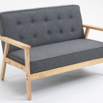 Sofá de 2 Lugares com Encosto e Almofadas Acolchoados Pés de Madeira Antiderrapantes para Sala de estar Dormitório Oficina 114x66x69 cm Cinza