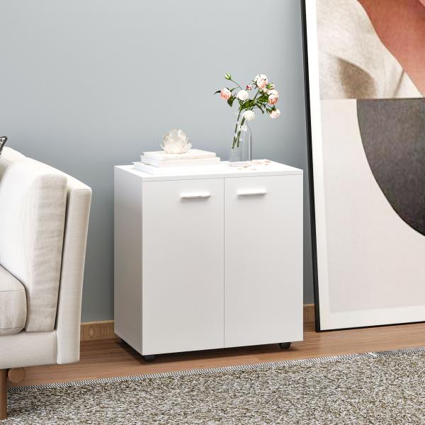 Armário de Armazenamento Moderno Móvel para Armazenamento com Rodas Armário e Prateleiras 60x35x65cm Branco