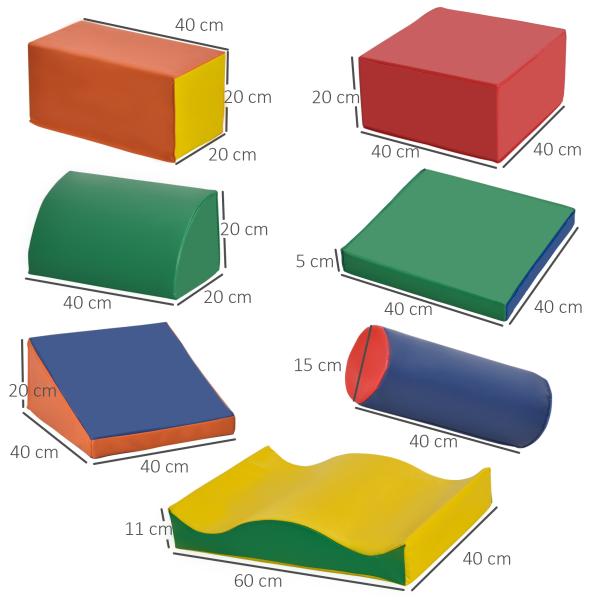 Conjunto de 7 Blocos de Espuma para Crianças de 1 - 3 Anos Blocos de Construção para Escalar e Gatinhar 60x40x11 cm Multicor