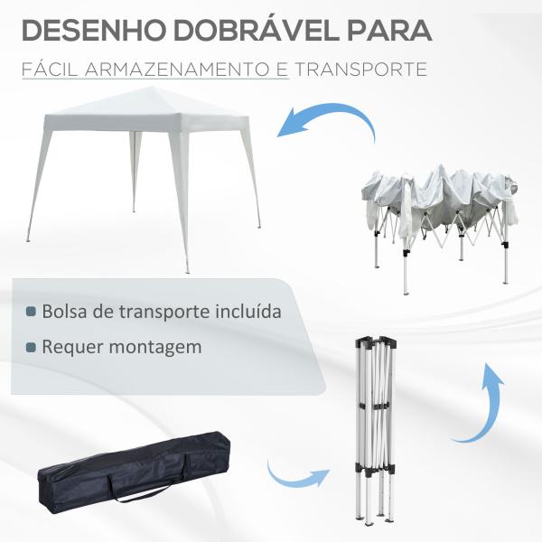 Tenda Dobrável Tenda com Desenho Pop Up para Jardim Campismo Festas Eventos Aço e Oxford 297x297x250 cm Branco