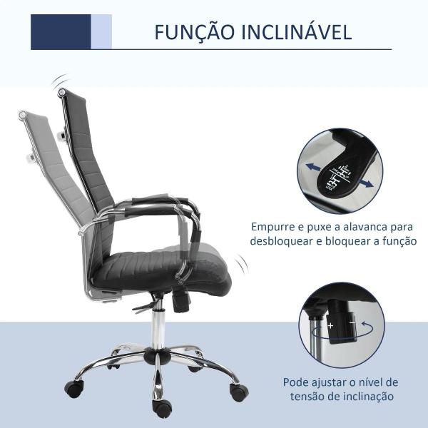 Cadeira de Escritório Ergonômica Giratoria 360° Inclinável com Altura Ajustável Rodas Apoio de Braços 54x62x104 - 114 cm Preto