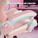 Cadeira Gaming com Orelhas de Gato, Encosto Reclinável 90 - 135°, Apoio para os Pés Retrátil, Almofada Lombar e Apoio de Cabeça - Rosa