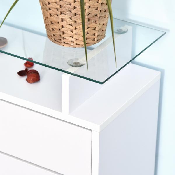 Móvel Sapateira de 2 Portas Sapateira Estreito para 12 Pares de Sapatos com Gaveta Prateleira Aberta e Bancada de Vidro para Corredor Entrada Carga Máx. 50kg 60x24x105,5cm Branco