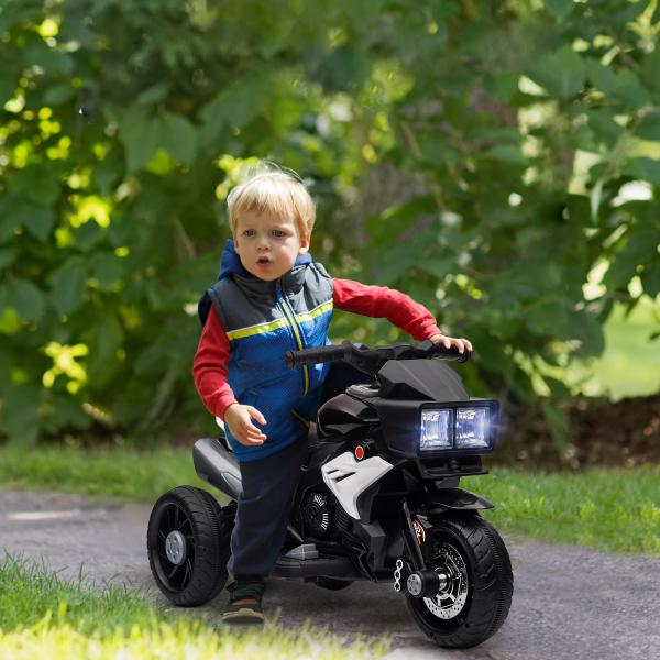 Motocicleta Elétrica Infantil com 3 Rodas para Crianças acima de 3 anos Bateria 6V com Luzes e Música 86x42x52 cm Branco