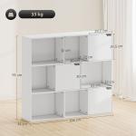 Estante para Livros de 3 Níveis com 9 Cubos, 3 Portas e 6 Compartimentos Abertos, 106x24x95 cm, Branco