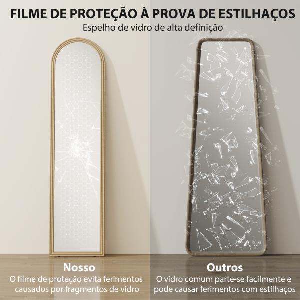 Espelho de Pé 160x40 cm com Moldura Efeito Pedra Espelho de Corpo Inteiro Retangular para Pendurar Bege