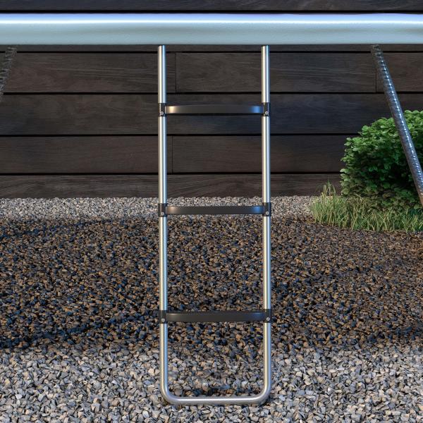 Escada para Trampolim de Aço Escada para Trampolim de 3 ou 2 Degraus com 2 Ganchos Capacidade 120 kg 110x32 cm Prata