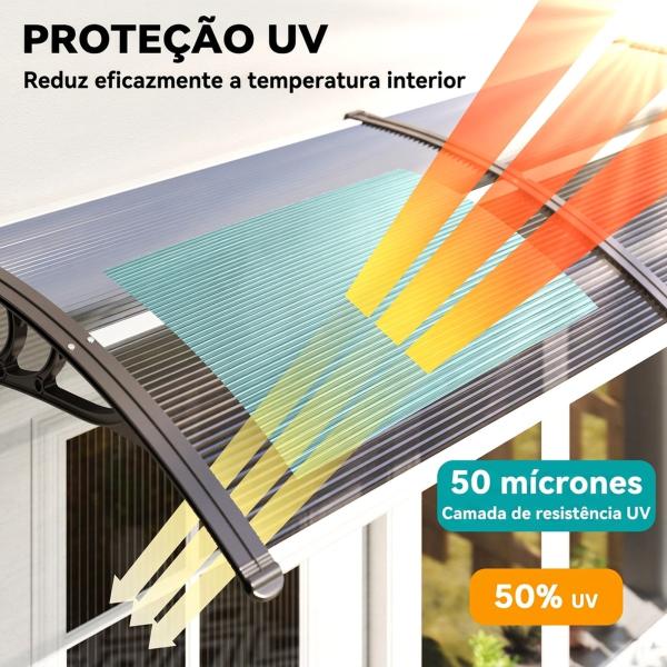 Marquise para Portas e Janelas 196x75x23 cm Marquise de Proteção contra Sol e Chuva com Cobertura de Policarbonato Preto
